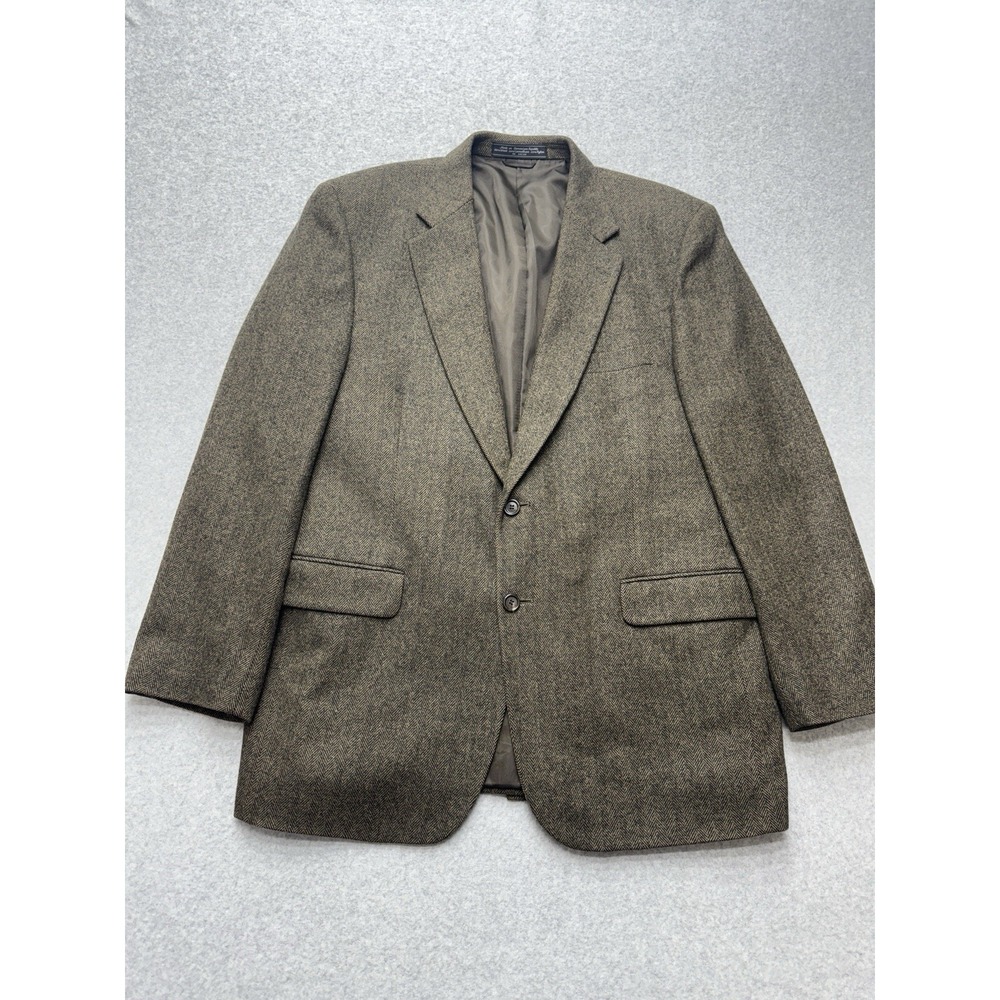 Burt Pullitzer Blazer 44R Gray Herringbone Camel Hair Wool Blend Dark Academia‎